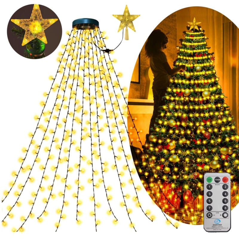 Guirlande Lumineuse Noël Blanc Chaud 2m 400 led 8 Modes d'Eclairage Fonction Mémoire pour Intérieur Extérieur Noël Avec Télécommande