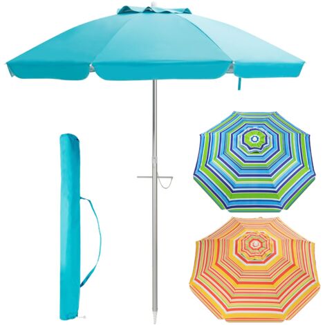 2M Beach Umbrella Portable Sunshade Umbrella w/Sand Anchor-Blue