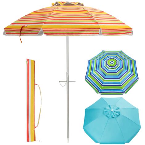 2M Beach Umbrella Portable Sunshade Umbrella w/Sand Anchor-Yellow