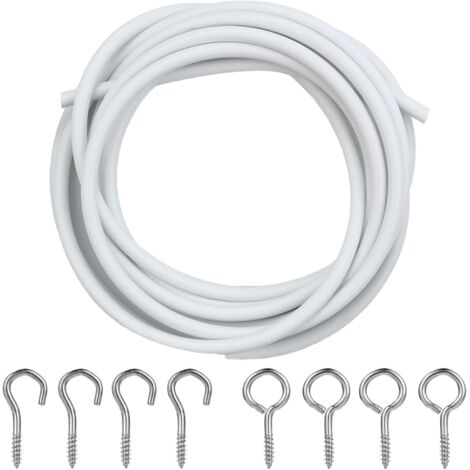 2M Blanc Cable Rideau, Câble pour Rideaux avec 4 Pièces Crochets et 4 Pièces Yeux œillets, Corde Suspendue Kit pour Rideau
