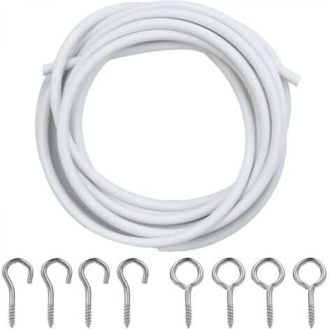 2M Blanc Cable Rideau, Câble pour Rideaux avec 4 Pièces Crochets et 4 Pièces Yeux œillets, Corde Suspendue Kit pour Rideau