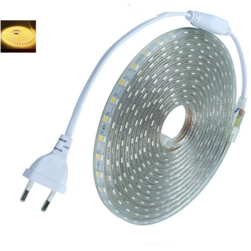2M, Blanc Chaud Ruban LED avec Interrupteur, Bande LED Lumineux, Ip65 Etanche Bandeau LED, 220V Ruban à LED