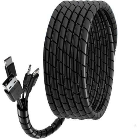2M Cache Cable Spirale  30mm, Gaine Spirale Flexible Protege Cable pour Le Bureau/Ordinateur, Kit de Câble Rangement pour Le Câble d'Antenne TV/PC/USB/Télé/AUX, Noir - Bricolage