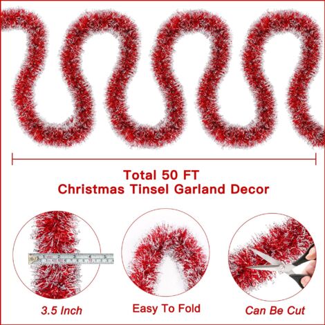 2m - Decorazione per albero di Natale da appendere per casa, camino, scale, uso interno o esterno - Articoli per feste - Rosso e bianco