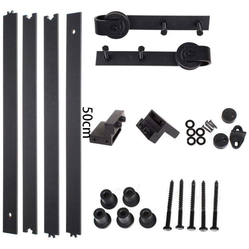 Stoex - 2M Herraje para Puerta Corredera Kit de Accesorios para Puertas Correderas Juego de Herrajes para Puertas Correderas de Acero al Carbono Negro