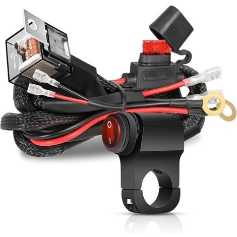 2M Kit de câblage pour barres lumineuses LED 2 fils,interrupteur guidon moto 22mm 7/8" 12V 40A,relais,fusible,faisceau câbles nylon pour ATV,moto tout terrain,scooters,feux moto