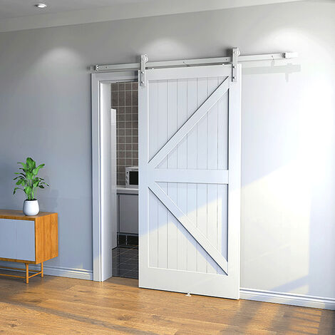 2M Kit de riel para puerta corrediza para colgar puerta corrediza de granero para una puerta, blanco - White