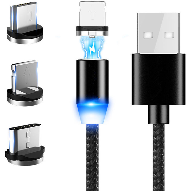 

2m magnetica Cable de datos USB de carga rapida de tres-en-uno, Telefono movil cable de carga Solo para tres Micro USB tipo C Iluminacion magnetismo