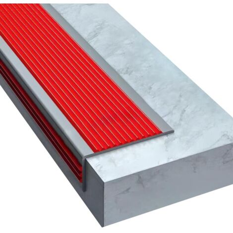 2M Nez de Marche Profilé de Marches d'Escalier Autoadhésif Cornière d'Escalier Angles Antidérapant Escaliers Vinyle Bordure d'Escalier Caoutchouc PVC(5x2.5cm, Rouge avec Gris)