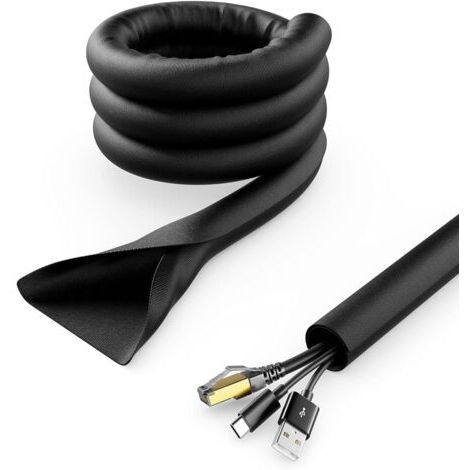 2m Noir Faisceau de Câbles de Fermeture Automatique Gestion des Câbles Gaine de Câble Protection de Câble Gaine de Câble en Nylon Robuste Maison Lieu de Travail Bureau