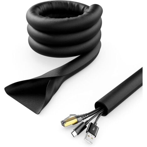 2m Noir Faisceau de Câbles de Fermeture Automatique Gestion des Câbles Gaine de Câble Protection de Câble Gaine de Câble en Nylon Robuste Maison Lieu de Travail Bureau