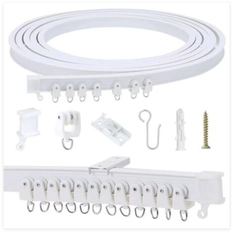 2M Rail de rideau flexible et flexible, Rail de rideau incurvé, Système de rails de rideau pour séparateur de pièce, rideau de douche, chambre à coucher, balcon, hôpital