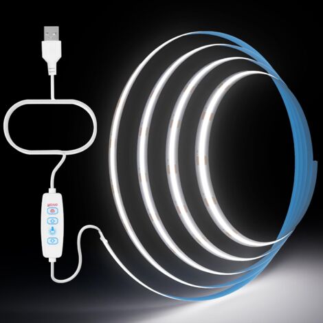 2m Ruban Led COB USB 5 V, Blanc Chaud à Intensité Variable CRI85+ Bandeau Led 8mm Pour fond TV, Cuisine, Chambre, Fête, éclairage de Décoration DIY Bande Lumineuse Led (Cool White 2m)