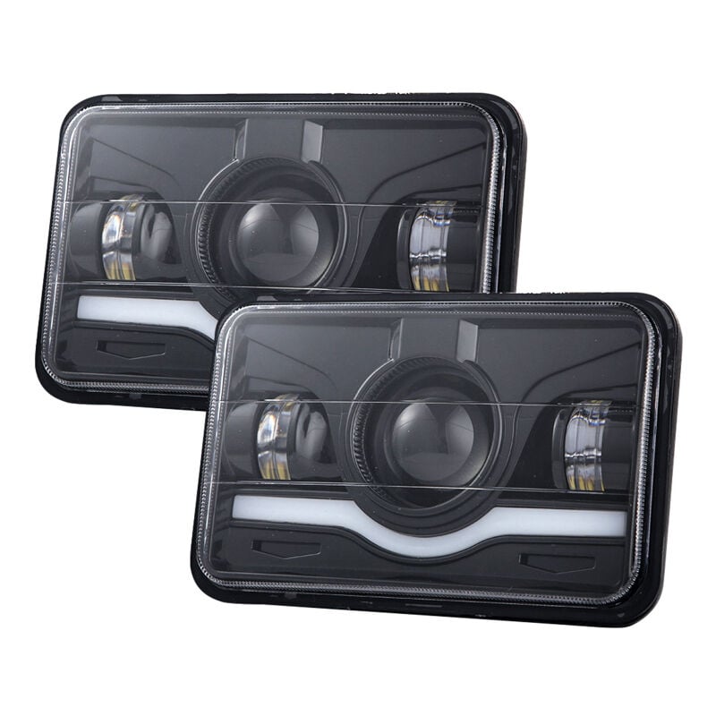 Lot de 2 phares LED 4 x 6 pouces, phares rectangulaires 5 pouces avec feux de croisement et feux de route DRL de remplacement pour Peterbilt,