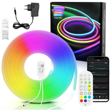 JOPASSY 2M Striscia LED NEON Dimmerabile RGBIC Striscia LED al neon, controllo app e telecomando Timer Sincronizzazione musicale, con Alexa e Google Assistant Deco per interni esterni