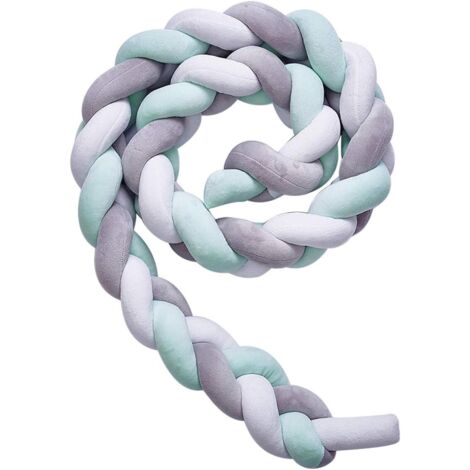 2M Tour de Lit Tresse Serpent Coussin Tour de Canapé Souple Tressé Pare-Choc pour Protection Les Nouveau-Nés Lit (Gris+Blanc+Vert)