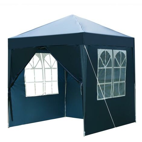 2m x 2m Garden Gazebo Marquee Party Tent Wedding Awning Canopy Blue + Removable 2 Walls 2 Windows