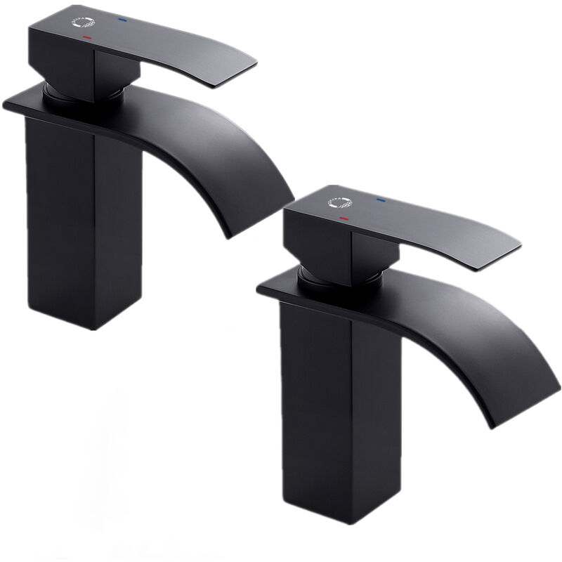 2PCS Cecipa noir Robinet de Lavabo en Cascade Mitigeur en Laiton pour Salle de Bain Design Moderne