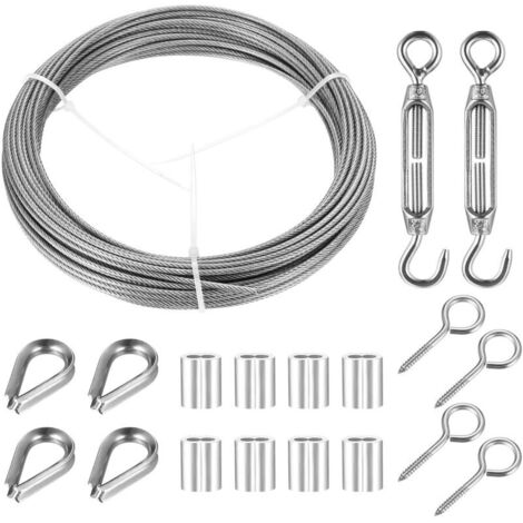 2mm x 15m Steel Cable Kit, Stainless Steel Cable, Picture Wire with Tensioner, for Hanging Lights, Pictures, Garden Fences
