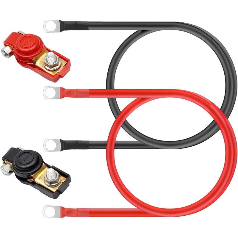 2p câbles de Batterie de Voiture 16mm²-100cm, câble de Batterie 12V 5AWG avec cosses à Anneau M10 et 2 bornes de Batterie câble en cuivre Rouge et
