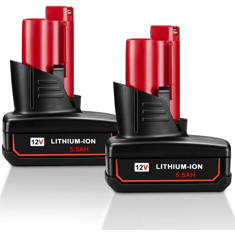 2Pack der 5.5Ah 12V Batterie für Milwaukee M12 Batterie 12V rot Lithium-Ionen Akku 4932451395 Ersatz 48-11-2410,48-11-2420,48-11-2411-2411,48-11-2401