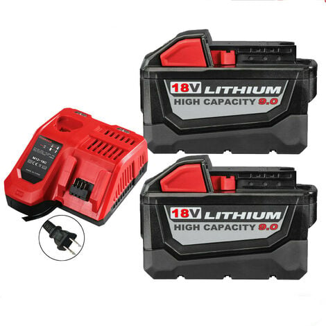 VANON 2Pack For Milwaukee M18 XC 9.0 AH Extended Lithium-ion Battery 48-11-1890 Fast Charger