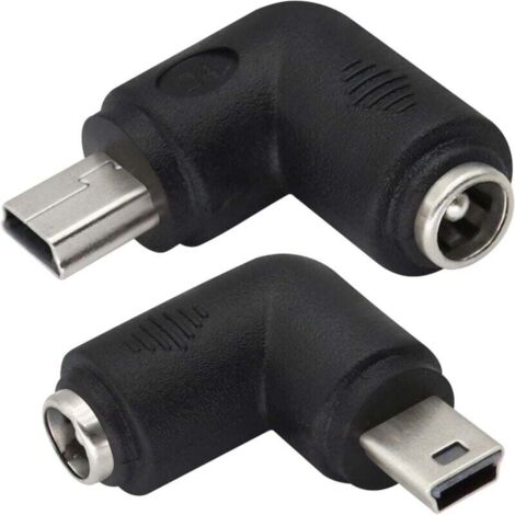 (2Pack-Mini)90 Degrés USB Mini Adaptateur d'alimentation DC à Angle Droit Mini USB Mâle vers DC 5,5x2,1 mm Connecteur pour Barillet Mini USB 5V Mini Dispositif Chargement USB Connecteur