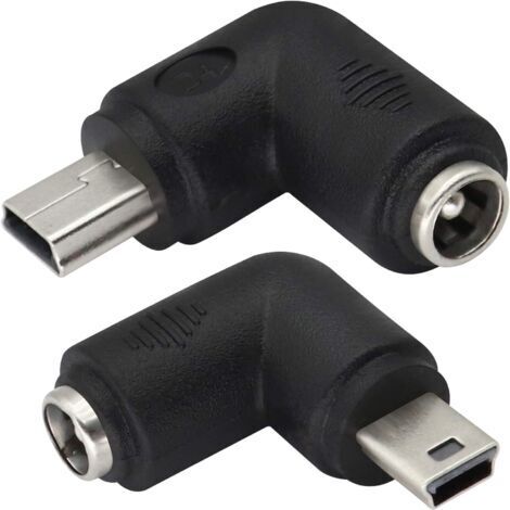 (2Pack-Mini)90 Degrés USB Mini Adaptateur d'alimentation DC à Angle Droit Mini USB Mâle vers DC 5,5x2,1 mm Connecteur pour Barillet Mini USB 5V Mini Dispositif Chargement USB Connecteur