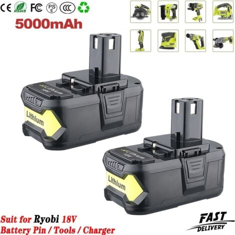 PDSTATION (2Pack) Remplacement de la batterie Li-on 18V 5.0Ah P108 pour Ryobi 18 Volt Batterie P102 P103 P104 P105 P107 P109 P122, Batterie pour Ryobi ONE + Outil de forage sans fil