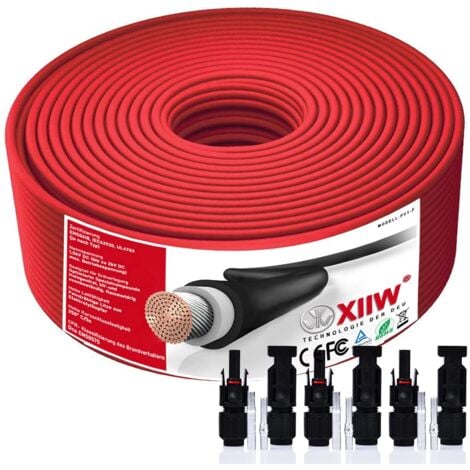 2PACK Solarkabel Rot+Schwarz 25+25m 6mm² 12AWG 1800V Verlängerungskabel inkl.Solarstecker Halogenfrei IP67 Doppelt Isolierter Qualitätsdraht PV-Kabel für Solarpanel Wechselrichter Laderegler