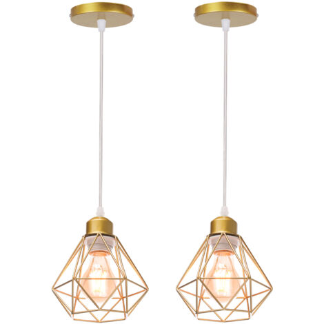 2pack STOEX Lámpara Colgante de Metal Dorado, Lámparas de Techo Retro Diamantes Jaula para Salón Cocina Dormitorio - Sin Bombilla