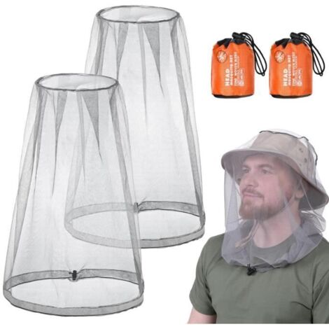 2Pack Tête de Moustique Net,Filet de Tête Anti-moustiques avec Sac de Transport,Protection Contre Les Insectes Moustiquaire,Gris