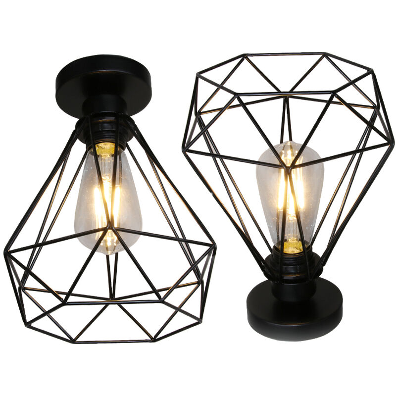 2Pack) Vintage Retro Ceiling Light Metal Cage Ceiling Lamp Modern Ceiling Lamp E27 Socket Black For Kitchen Balcony Dining Room Bar (Without Bulb)