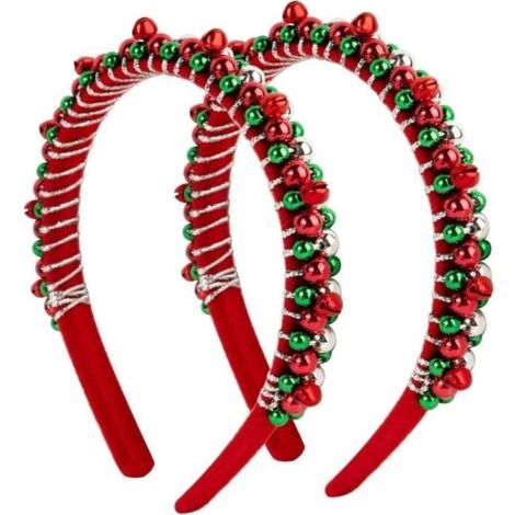 2pc Bandeaux Cheveux de Noël Serre Tête avec Clochette Rouge Vert Argent Perles Headband Accessoires de Coiffure Cadeaux de Vacances