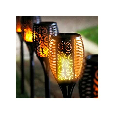 2pc Flame Effect Solar Torch with Flickering Flame Pathway Lights Garden Lamps Bright Warm Glow Patio Lighting 68 LEDs