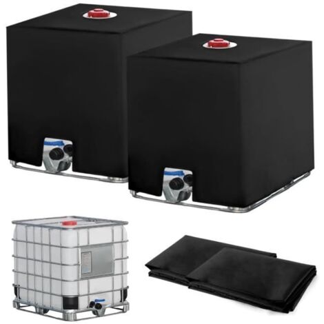 2PC pour Cuve IBC 1000L, Bâche Récupérateur d'Eau de Pluie, Anti-UV Anti-Poussière 1000L, 116 x 100 x 120 cm, Noir