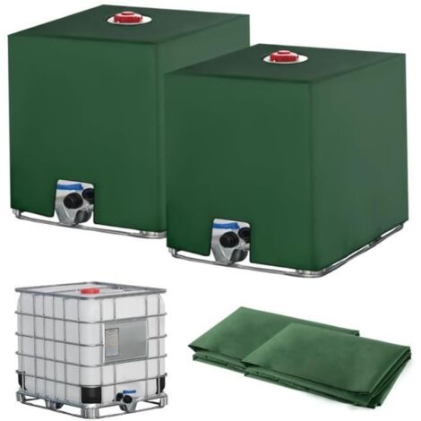 2PC pour Cuve IBC 1000L, Récupérateur d'Eau de Pluie, Anti-UV, Réservoir d'eau 1000L, 116 x 100 x 120 cm, Vert