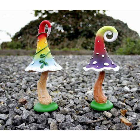 2pc Resin Multi-Coloured Toadstool Ornaments