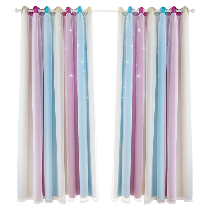 Lifcausal - Rideau 2 pièces simple dégradé motif étoile creuse double couche occultant chambre salon rideau isolant
