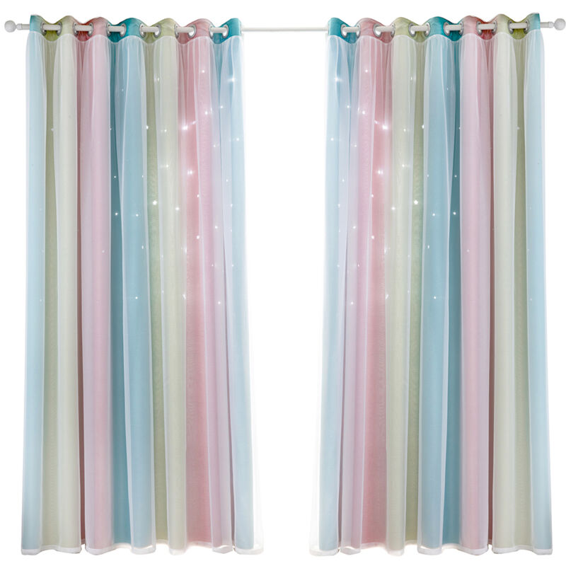 Lifcausal - Rideau 2 pièces simple dégradé motif étoile creuse double couche occultant chambre salon rideau isolant