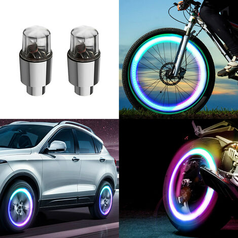 2PC roue de voiture a parlé lumière vélo moto lumière LED bouchons de valve de pneu cyclisme lanterne rayons moyeu pneu lampe VTT accessoires de vélo (nature)