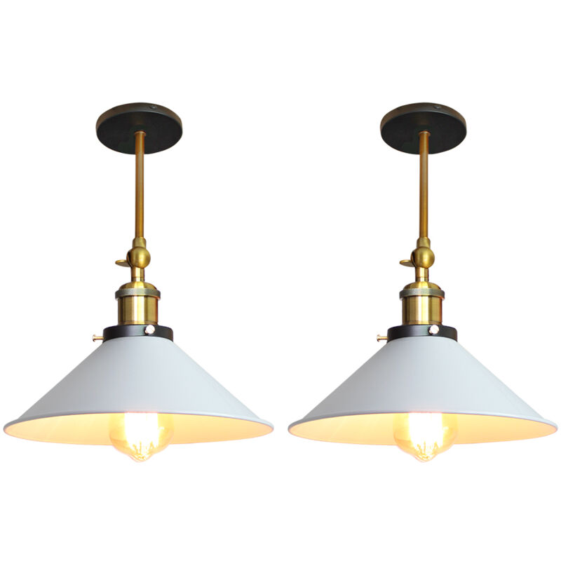 2PC Vintage Edison Loft Deckenleuchte Industrielle Deckenleuchte Eisen Metall Regenschirm Lampenschirm E27 26cm (Weiß)