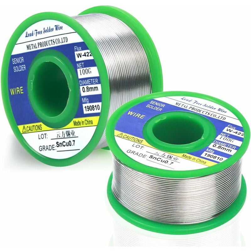 Aougo - 2PCS 0,8 mm Fil à Souder Sans Plomb 200g, Sn 99.3 Cu 0.7 Fil de Soudure avec Noyau de Colophanepour, Soudure Etain pour Soudure Électrique,