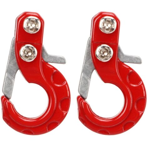 2pcs 0.9 X 0.5 Inch RC Winch Tow Hooks Aluminum Alloy Trailer Hook Simulation Climbing Car Hook 1/10 Crawler Truck SCX10 D90 D1(Red)