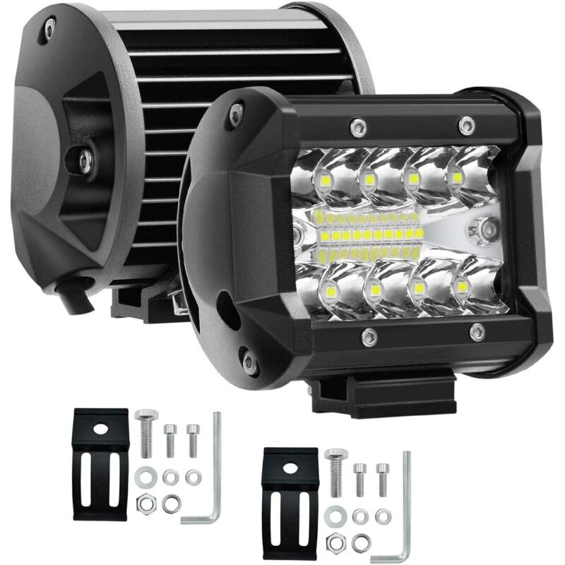 2pcs 10cm 4'' 60W Barre LED Faisceau de Spot et Inondation Rampe LED 12V 24V Étanche Bar a LED Feux Phare de Travail LED Projecteur LED pour 4x4