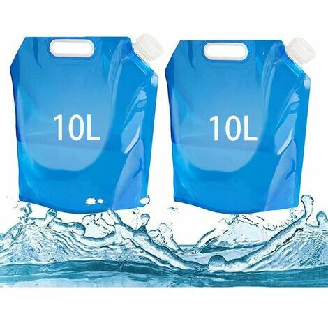 2pcs 10L Poche à Eau Pliable,Bidon d'eau Poche d'eau Portable,Poche Sac à Eau Sac d'eau Pliable,Sac à Eau Pliable extérieur pour Camping randonnée Pique-Nique, Container pour Barbecue