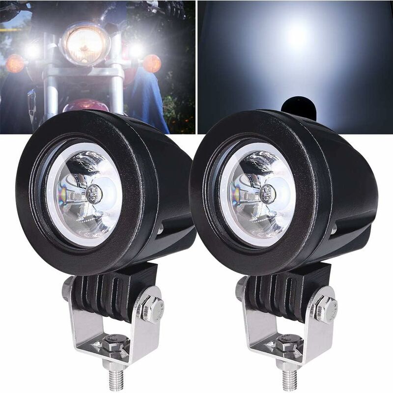 2Pcs 10W LED blanche antibrouillard de moto, 3 pouces LED phare de moto lumière supplémentaire moto antibrouillard lumière spot étanche, adapté pour