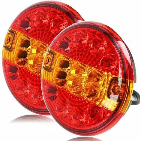 2Pcs 12/24v LED Feu Arrière de Remorque de Lumière Rond Éclairage Hambourg pour Camion Caravane (rouge & ambre, rond)