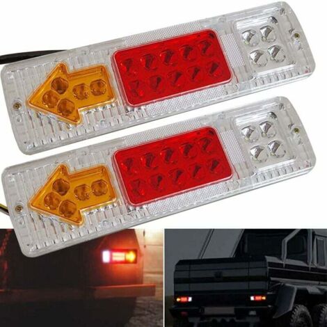 2pcs 12V feu arrière de remorque de Camion 19 LED feu Stop étanche Clignotants inversés Feux arrière Feux de Licence pour Camping-Car remorque camionnette motoneige