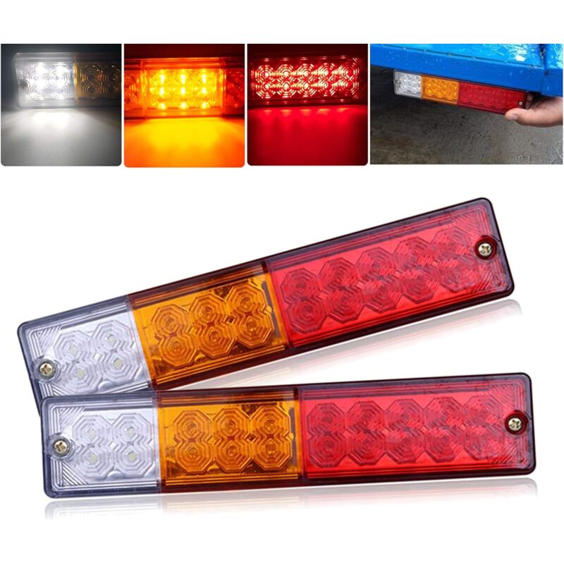 Lauwexe - 2PCS 12V Feux de Remorque LED,Universel led Feux Arrière 20LED Feux de Recul Freinage Clignotant Eclairage Phare Arrière pour Remorque